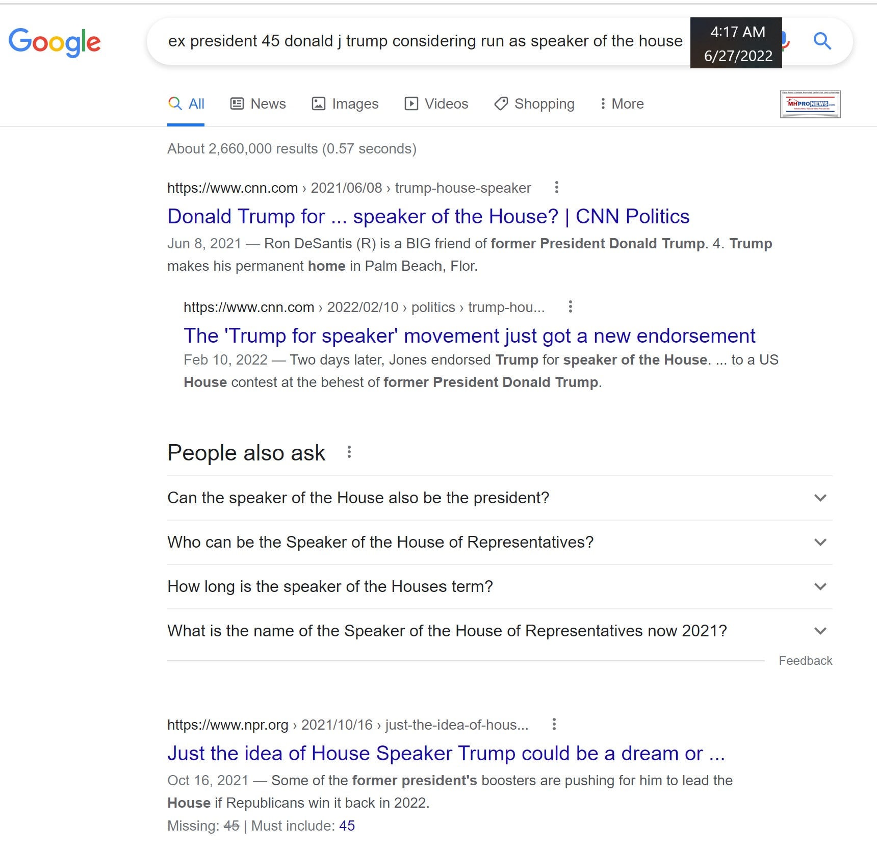 PresidentTrumpConsidersRunSpeakerOfTheHouse6.27.2022-GoogleSearchMHProNews