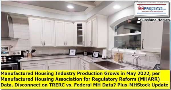 ManufacturedHousingIndustryProductionGrowsMay2022perManufacturedHousingAssociationForRegulatoryReformMHARRdataDisconnectTRERCvsFederalMHdataPlus-MHStockUpdateMHProNews