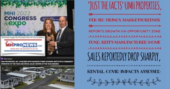 JustFactsUMHPropertiesPerSECfilingsMarketScreenerReportsGrowthViaOpportunityZone FundREITsManufacturedHomeSalesDropSharplyRentalCOVIDimpactsAssessedMHProNews