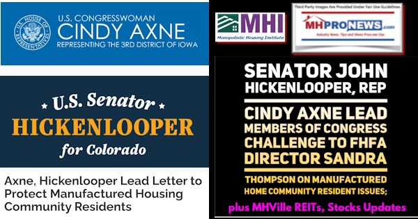 SenJohnHickenlooperCongRepCindyAxneLeadMembersCongressChallengeFHFAdirectorSandraThompsonManufacturedHomeCommunityResidentIssuesPlusMHVilleREITsStocksUpdatesMHProNews