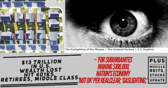 $13TrillionInUSWealthLostHits401KsRetireesMiddleClassForSuburbanitesMaking$100,000,NationsEconomyNotOKperRealClearGaslightingplusMHVilleREITsStocksUpdateMHProNews