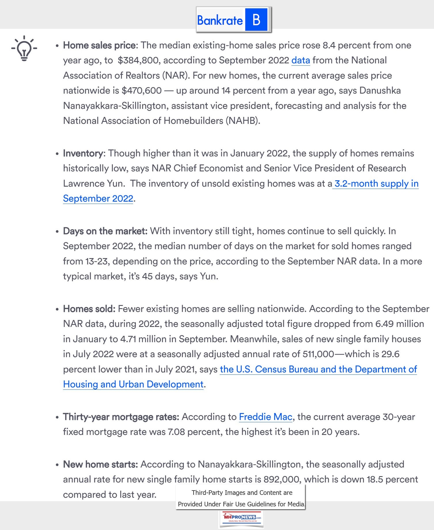 DinaCheneyBankrateHousingSnapshotHomeSalesPriceAvg2022InventoryDaysOnMarketHomesSold30YearMortgageRateNewHomeStarts-MHProNewsFactCheckAnalysisCommentary