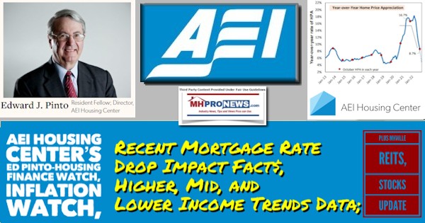 AEIHousingCenterEdPintoHousingFinanceWatchInflationWatchImpactsOnHousingMarketRecentMortgageRateDropYieldsNoNotedBenefitToHousingMarketPlusMHVilleREITsStocksUpdateMHProNews