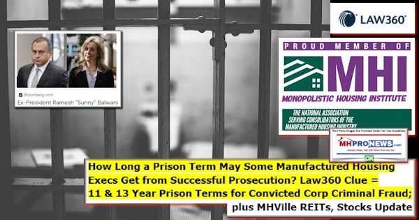 HowLongPrisonTermMaySomeManufacturedHousingExecsGetFromSuccessfulProsecutionLaw360Clue11+13 YearPrisonTermsConvictedCorpCriminalFraudPlusMHVilleREITsStocksUpdateMHProNews