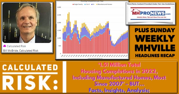 CalculatedRisk1.51 MillionTotalHousingCompletionsIn2022IncludingManufacturedHomesMostSince2007ButFactsInsightsAnalysisPlusSundayWeeklyMHVilleHeadlinesRecapMHProNews