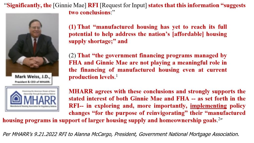 GinnieMaeRFIAdmitsManufacturedHousingYetMetPotentialFHA-GinnieMaeNotPlayingMeaningfulRoleInManufacturedHousingFinanceMarkWeissJD-MHARR-CEOrfiQuoteMHProNews1024x575