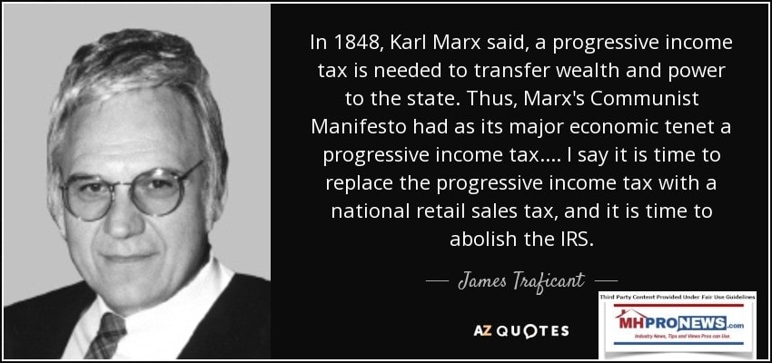 JamesTraficantReplaceKarlMarxIncomeTaxWithNationalSalesTaxQuoteMHProNews