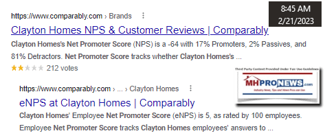 ClaytonHomesNetPromoterScoresComparablyGoogleScreenshot 2023-02-21 084513MHProNewsFactCheck