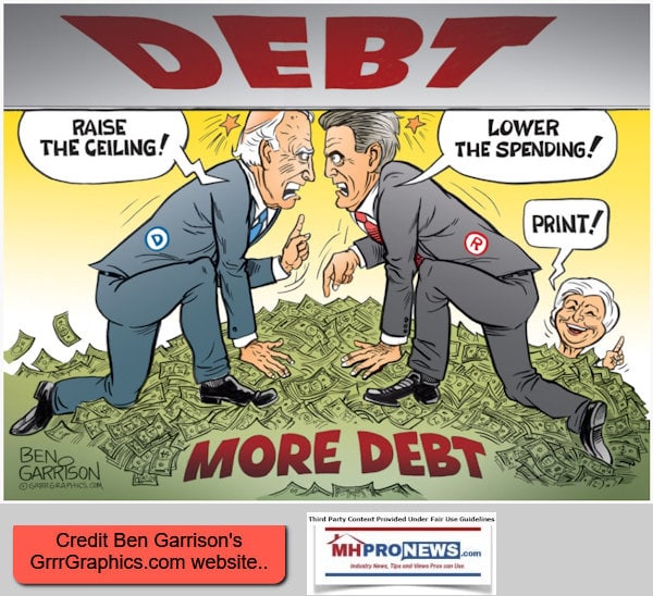 DebtRaiseTheCeilingLowerSpendingPrintMoreDebtBenGarrisonJoeBidenKevinMcCarthyJanetYellenCreditGrrrGraphics.com-MHProNews