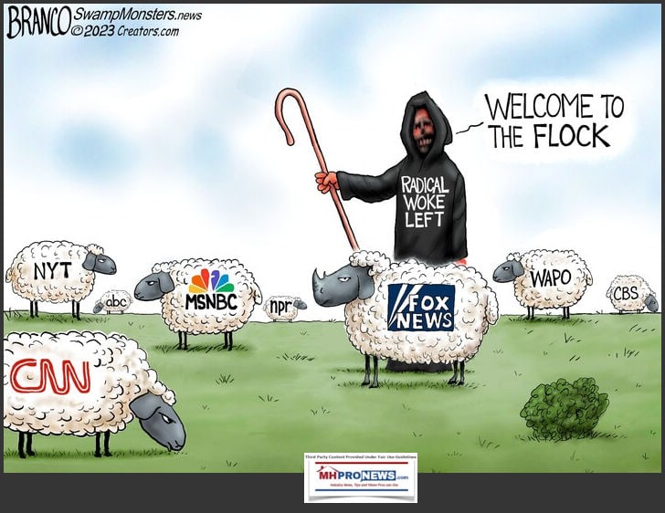 BrancoPoliticalCartonFoxNewsWelcomeToTheMainstreamMediaFlockWokeLeftShepherdMHProNews