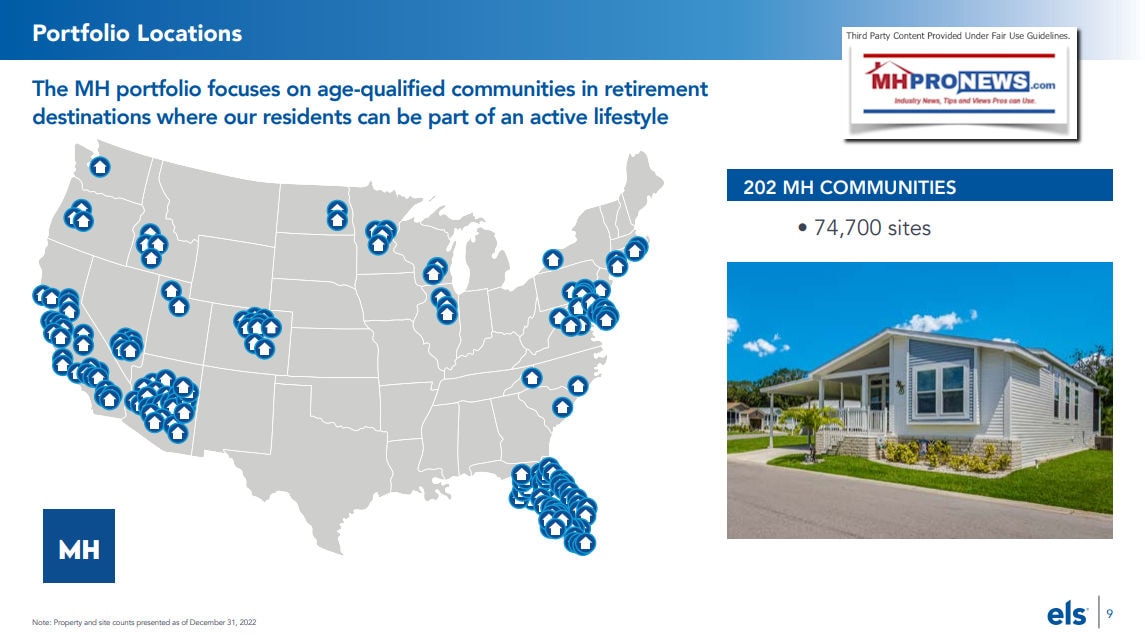 ELS-EquityLifeStylePropertiesIRpresentationManufacturedHomeCommunityMapLocation-Q1Feb2023-MHProNewsFactCheck