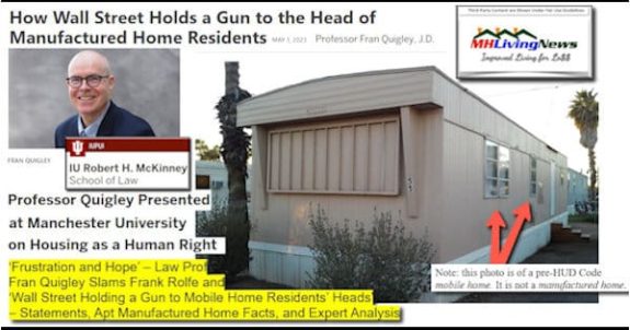 ‘Frustration and Hope’ – Law Prof Fran Quigley Slams Frank Rolfe and ‘Wall Street Holding a Gun to Mobile Home Residents’ Heads’ – Statements, Apt Manufactured Home Facts, and Expert Analysis