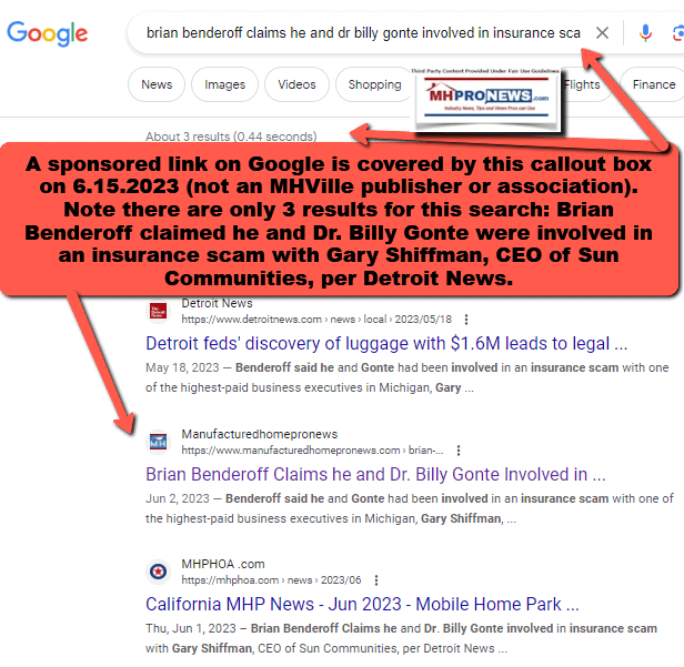 Brian Benderoff claimed he and Dr. Billy Gonte were involved in an insurance scam with Gary Shiffman, CEO of Sun Communities, per Detroit News2023-06-16_11-23-08MHProNews