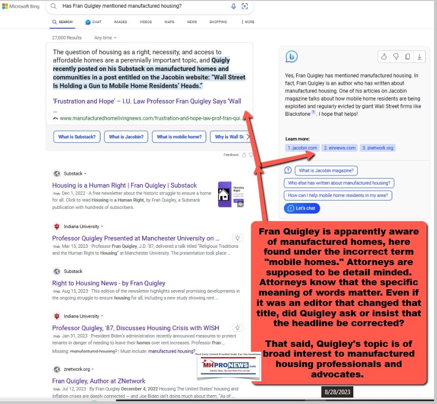 AttorneyFranQuigleyAffordableHousingManufaturedHousingEvictionsWallStreetHoldingGunToHeadsOfMobileHomeResidentsMHProNews
