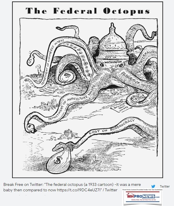 TheFederalOctopusPoliticalCartoon1933WashingtonD.C.FederalBureacracyMHProNews