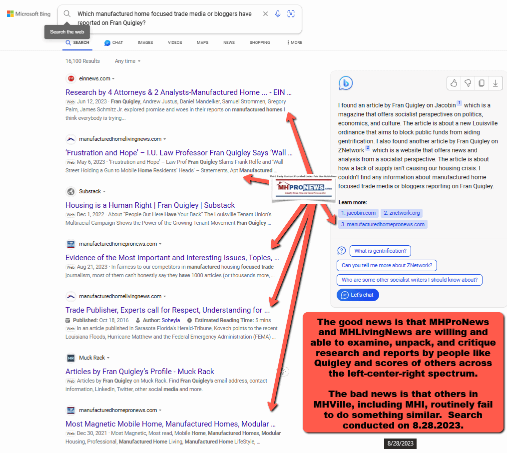 WhichManufacturedHomeTradeMediaHasReportedOnFranQuigley8.28.2023BingSearchBingAIsearch-MHProNews