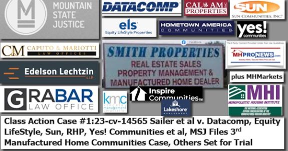 ClassActionCase#1.23cv14565SailerVDatacompEquityLifeStyleSunRHP-InspireKingsleyCalAmHometownYes!CommunitiesMSJFiles3rdManufacturedHomeCommunitiesCaseOthersSetTrialPlusMHMarketsMHProNews