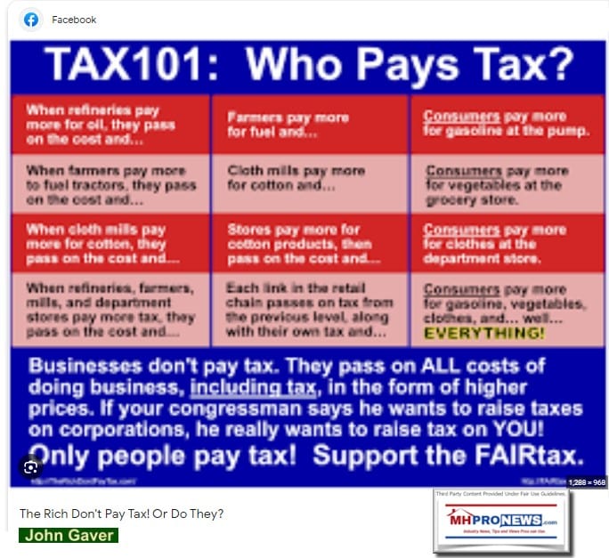 JohnGaverTheRichDontPayTaxOrDoTheyFBCorporationsPassThroughTaxesAsCostOfDoingBusinessMHProNews