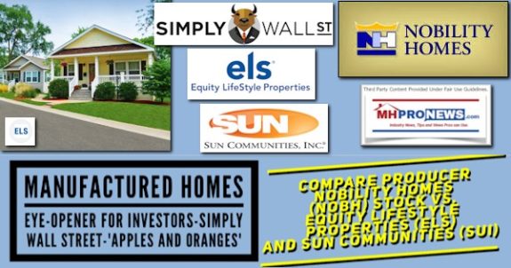 ManufacturedHomesEyeOpenerForInvestorsSimplyWallStreetApplesAndOrangesCompareProducerNobilityHomesNOBHstockVsEquityLifeStylePropertiesELSandSunCommunitiesSUI-MHProNews