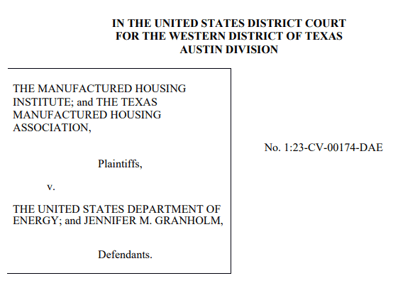 ManufacturedHousingInstituteTMHAvsUS-DeptOfEnergyJenniferM.Granholm-Screenshot 2023-12-20 131020MHProNews