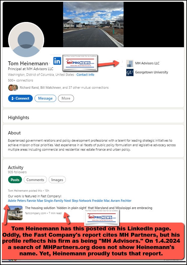 TomHeinemannLinkedInProfileMHAdvisors1.4.2024ManufacturedHomeProNewsFactCheckMHProNews