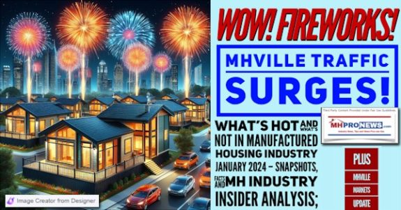 WOW!Fireworks!MHVilleTrafficSurges!WhatsHotAndWhatsNotInManufacturedHousingIndustryJanuary2024SnapshotsFactsAndMHIndustryInsiderAnalysisPlusMHVilleMarketsUpdateMHProNews