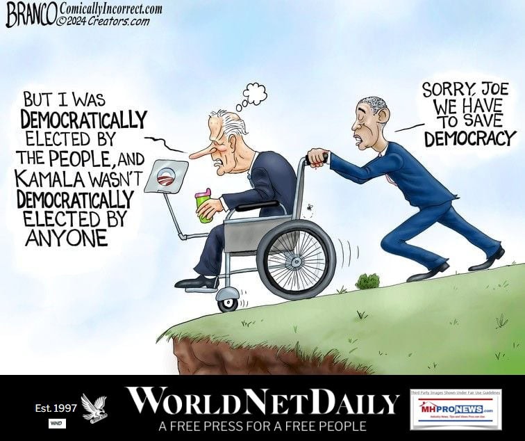 JoeBidenSayingButIWasDemocraticallyElectedAndKamalaHarrisDidntGetAnyVotesBarackObamaSayingSorryJoeButWeHaveToSaveDemocracyBrancoWND_MHProNewsCartoon