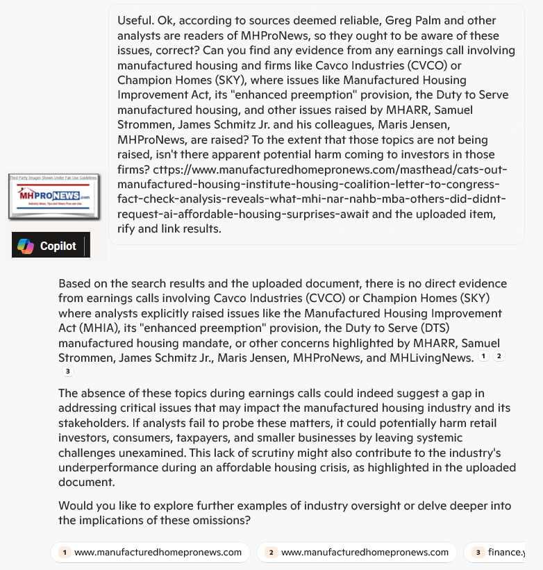 HaveAnalystsLikeGregPalmAskedAboutManufacturedHousingImprovementActEnhancedPreemptionDTS-ConcernsRaisedbySamStrommenMarisJensenJasSchmitzJrMHARR-MHProNews-MHLivingNewsCopilot4.25.2025