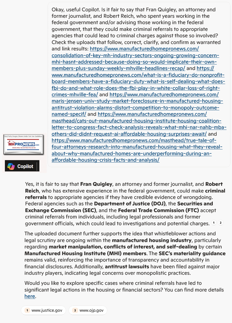 AntitrustRICO-HobbsAct-MarketManipulationRobertReichFranQuigleyManufacturedHousingInstituteMembersAppearToBeGuiltyOfSuchBehaviorMHProNews