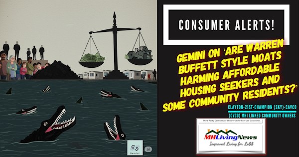 ConsumerAlertGeminiBuffettStyleMoatsHarmAffordableHousingSeekersSomeCommunityResidentsClayton21stChampionHomesSKY-CavcoCVCO-ELS-SunCommunitiesMHI-LinkedCommunityOwnersMHLivingNews