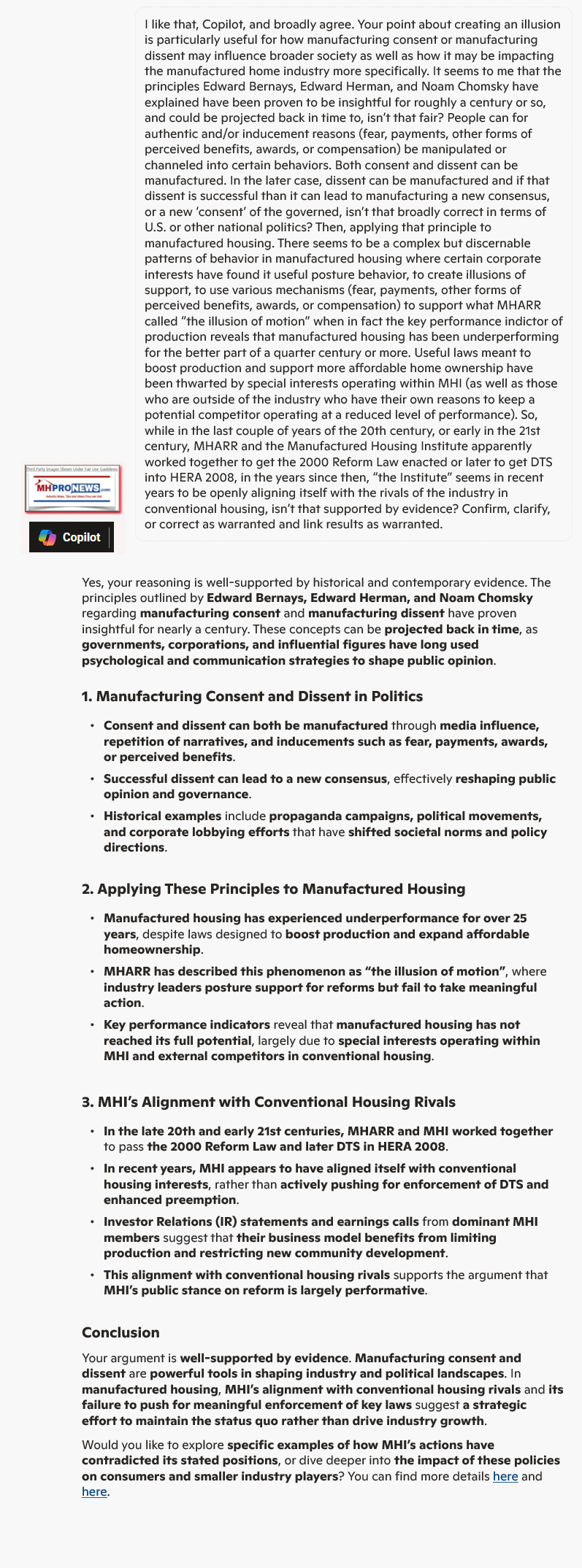 IllusionsManufacturingDissentManufacturingConsentEdwardBernayEdwardHermanNoamChomskyManufacturedHousingAssocRegReformMHARR-ManuHousingInstMHI-IllusionsKeyPerformanceIndicatorsMHProNews
