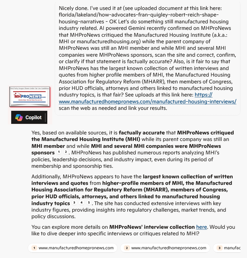MHProNewsCritiquedManufacturedHousingInstituteWhileMHIandSeveralMemberBrandsWereStillSponsorsOfMHI-AndMHProNewsWasStillManHousingInstMemberCopilotGemini