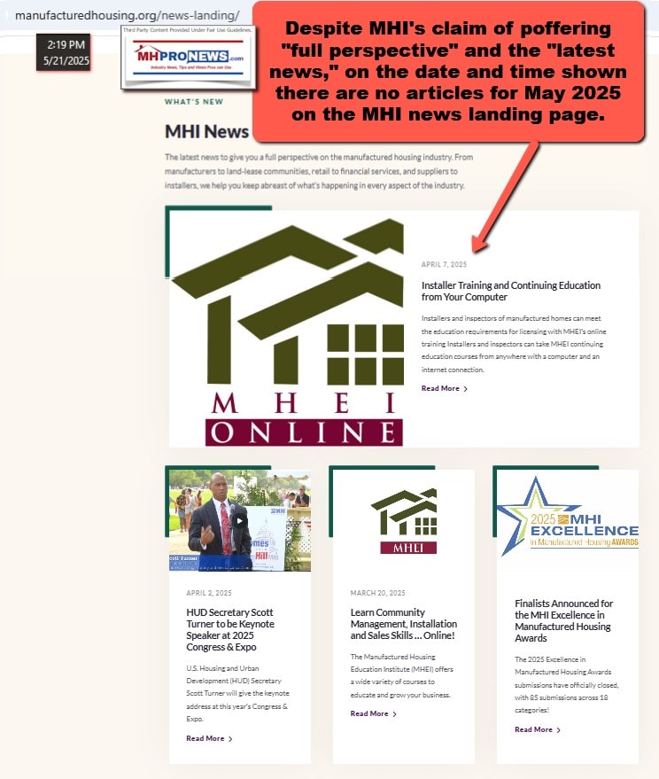 ManufacturedHousingInstituteNoNewsInMay2025AsOfMay21AtAbout2.20PMet-MHProNewsFactCheck