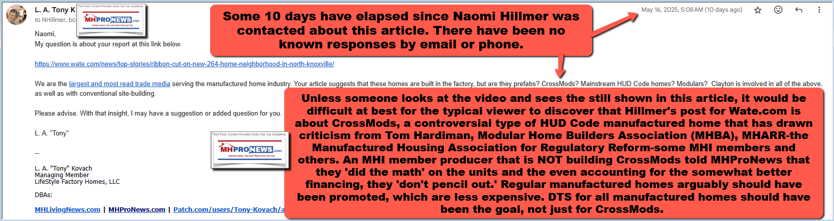 NaomiHillmerContactedByMHProNewsAboutCrossModNewsItemMHProNewsEmailFactsEvidenceAnalysisCommentaryHarvestMeadowsCookBrosClaytonHomes