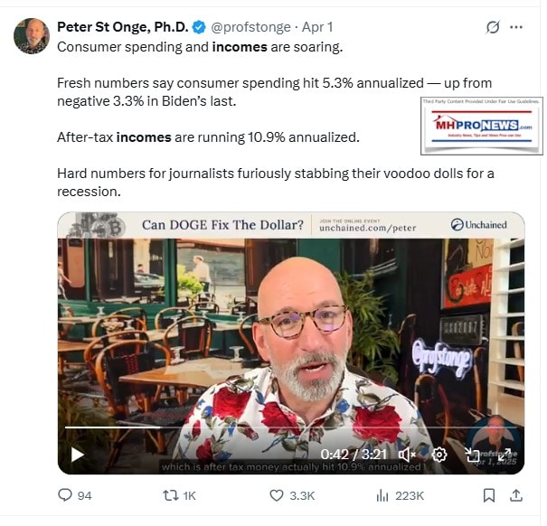 PeterStOngeConsumerSpendingUpIncomeRisingFasterThanInflationX-NoApparentRecesionThreatMHProNews