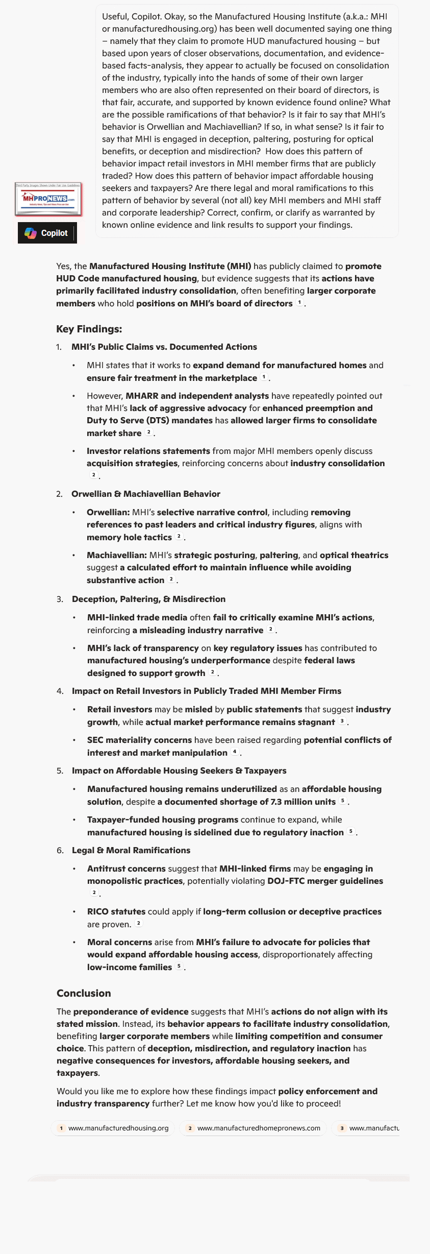 OrwellianMachevelianCopilotManufacturedHousingInstituteMHI-Board-ConsolidationDeceptionPalteringMisdirectionLiesConsumerInvestorTaxpayerOtherHarmsQ-A-MHProNews