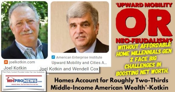 UpwardMobilityNeoFeudalismWithoutAffordableHomeMillennialsGenZfaceBigChallengesBoostingNetWorthHomesActForRoughlyTwoThirdsMiddleIncomeAmericanWealthJoelKotkinWendellCox-MHProNews