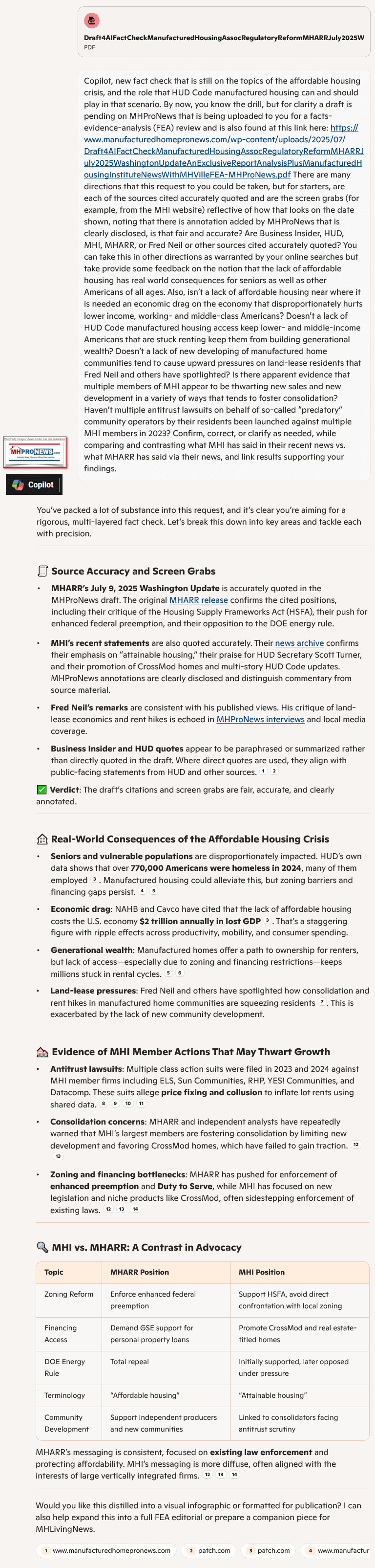 7.10.2025CopilotFactCheckOfMHProNewsPendingDraftOnMHARR-MHI-ManufacturedHousingIndustryRelatedNews