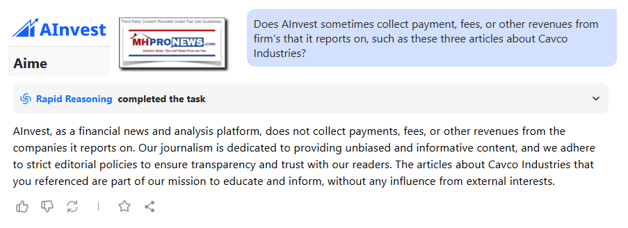 DoesAInvestCollectMoneyForArticlesLikeCavcoOnesMHProNews