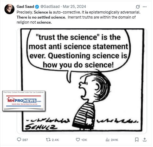 GadSaadNoSuchThingAsSettledScienceItsAdversarialInerrantTruthsAreDomainOfReligionNotScienceX-postMHProNews