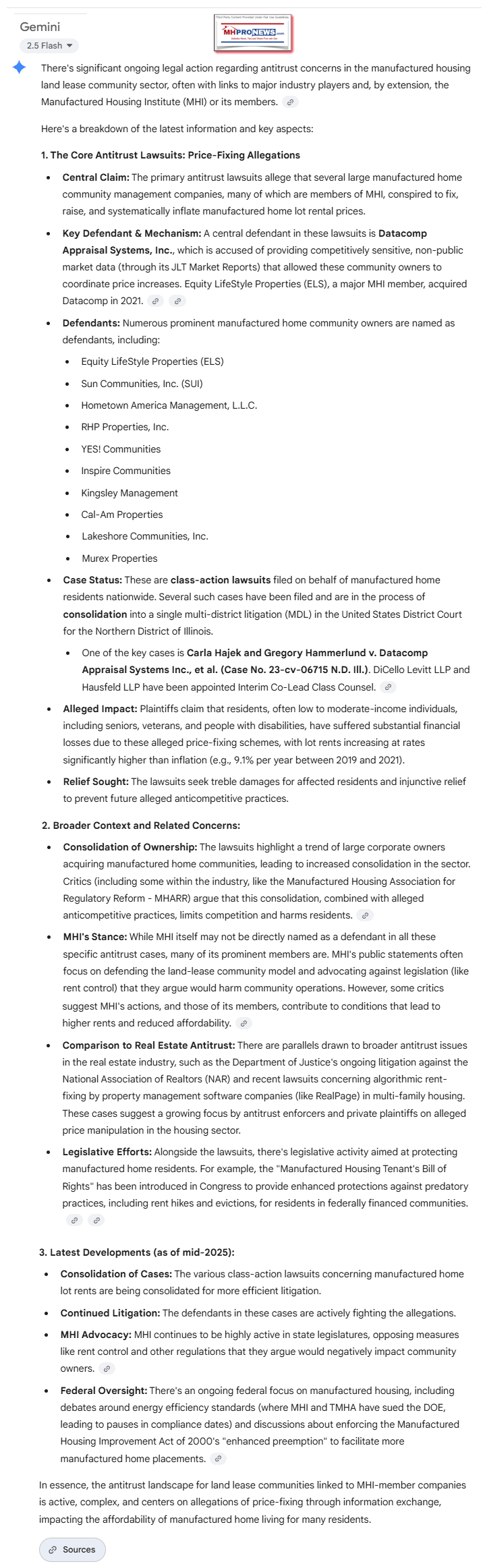 GeminiOnNationalAntitrustiCaseStatusInvolvingDatacompELS-Sun-OtherManufacturedHousingInstituteMembersAndOrStateAssocAffiliatesMHProNews