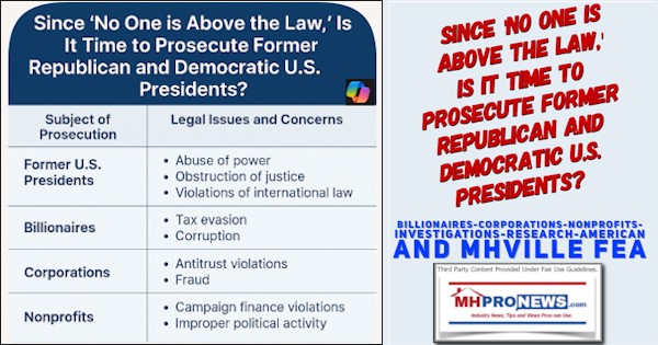 SinceNoOneIsAboveTheLawIsItTimeToProsecuteFormerRepublicanDemocraticU.S.PresidentsBillionairesCorporationsNonprofitsInvestigationsResearchAmericanMHVilleFEA-MHProNews
