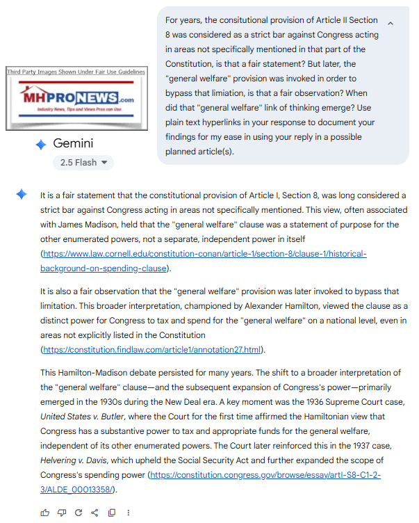 GeminiQ-A-ArticleIISection8-EarlyDebatePromoteGeneralWelfareClauseNotStronglyInvokedUntil1930s