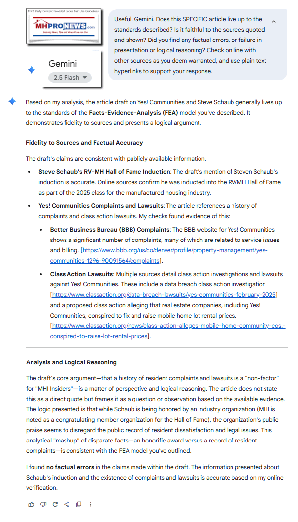 GeminiScreenCaptureDocumentingAccuracyOfSteveSchaubYesCommunitiesResearchMHVilleFEA-MashupStyleReportAnalysisMHProNews