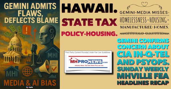 HawaiiStateTaxPolicyHousingGeminiMediaMissesHomelessnessHousingManufacturedHomesGeminiConfirmsConcernAboutCIA_In-Q-Tel_PsyopsSundayWeeklyMHVilleFeaHeadlinesRecapMHProNews
