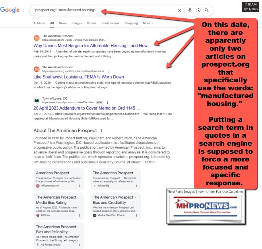 Prospect.orgManufacturedHousingOn8.11.2025OnlyTwoResultsMHProNews
