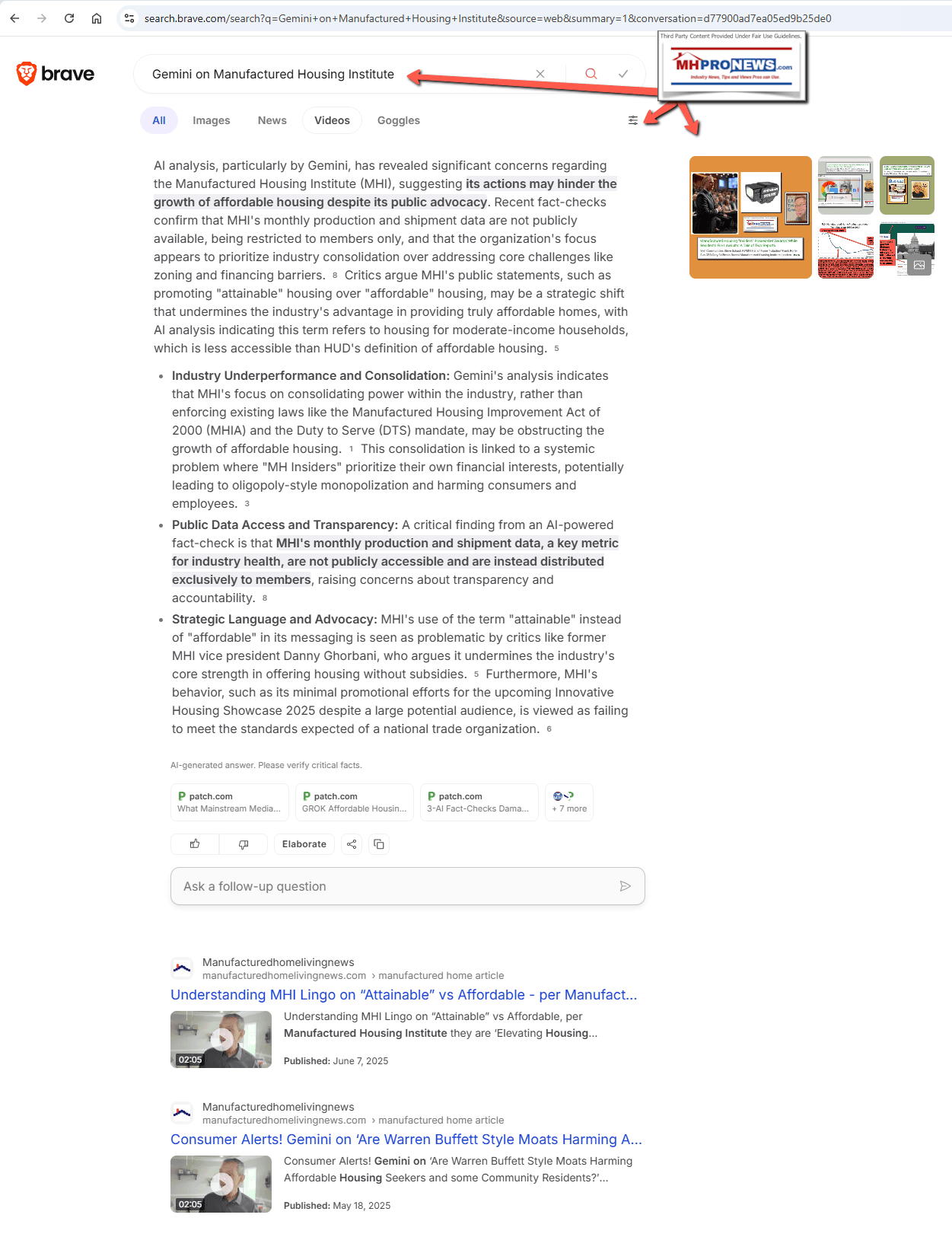 BraveSearchBraveAI-ResultsOnGeminiOnManufacturedHousingInstitute-MHProNewsFactCheck