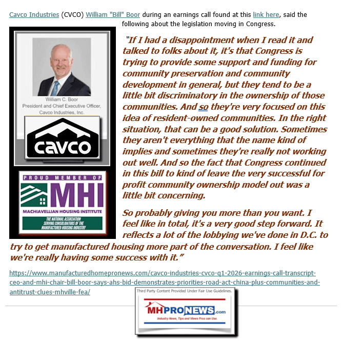 CavcoIndustriesWilliamBillBoorQuoteSlylySlammingROCs-PraisingForProfitCommunitiesMHProNews