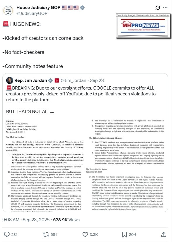HouseJudiciaryCommitteeGoogleYouTubeCreatorsCanComeBackX-postMHProNews