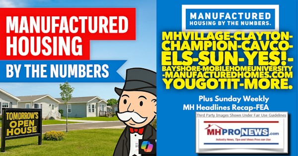 ManufacturedHousingByTheNumbersMHVillageClaytonChampionCavcoELS-Sun-Yes!BayshoreMobileHomeUniversityManufacturedHomes.comYouGotIt-MorePlusSundayWeeklyMHheadlinesRecapFEA_MHProNews